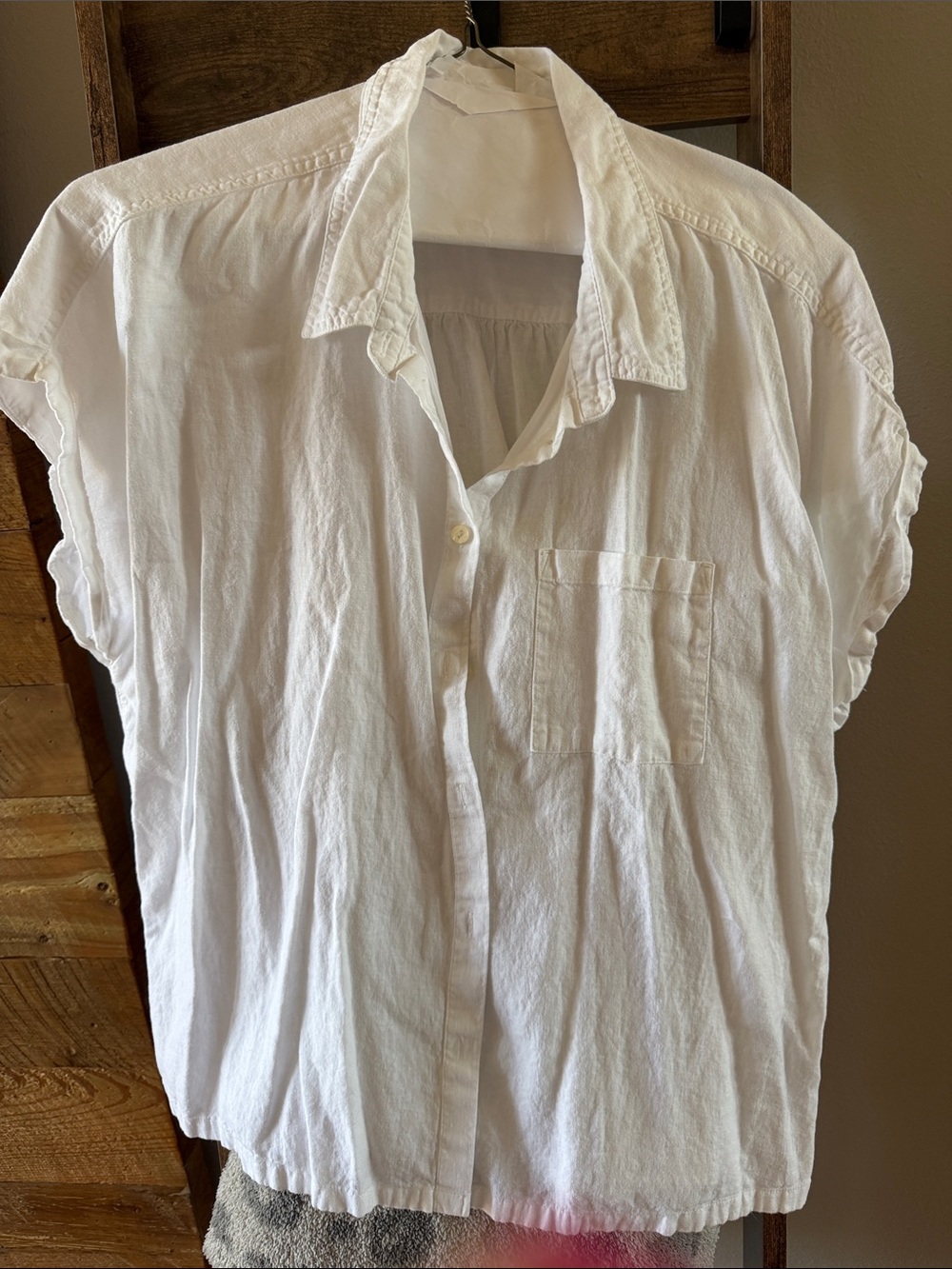 Orvis White Short-Sleeve Button-Front Blouse linen